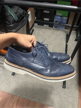 Pertini Navy Blue Leather Wingtip Oxford Brogues Dress Shoes Size 12